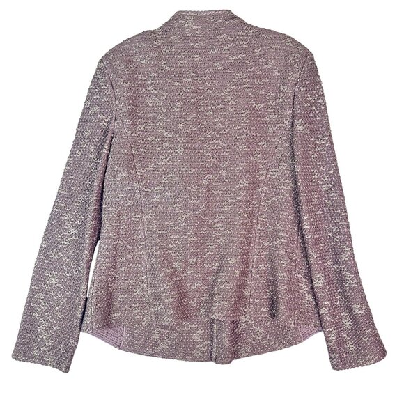 St. John Purple Metallic Textured Tweed Open Front Knit Blazer Jacket Size 12 - Picture 4 of 9